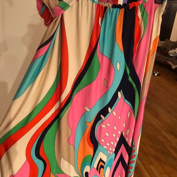 Trina Turk size 12 pink multicolored halter maxi dress retro print belted - Picture 12 of 16